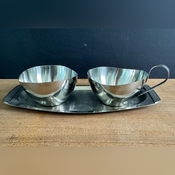 Vintage Eaton Haddon Hall 18-8 Stainless Steel Japan Art Deco Creamer Sugar Tray - Picture 1 of 9